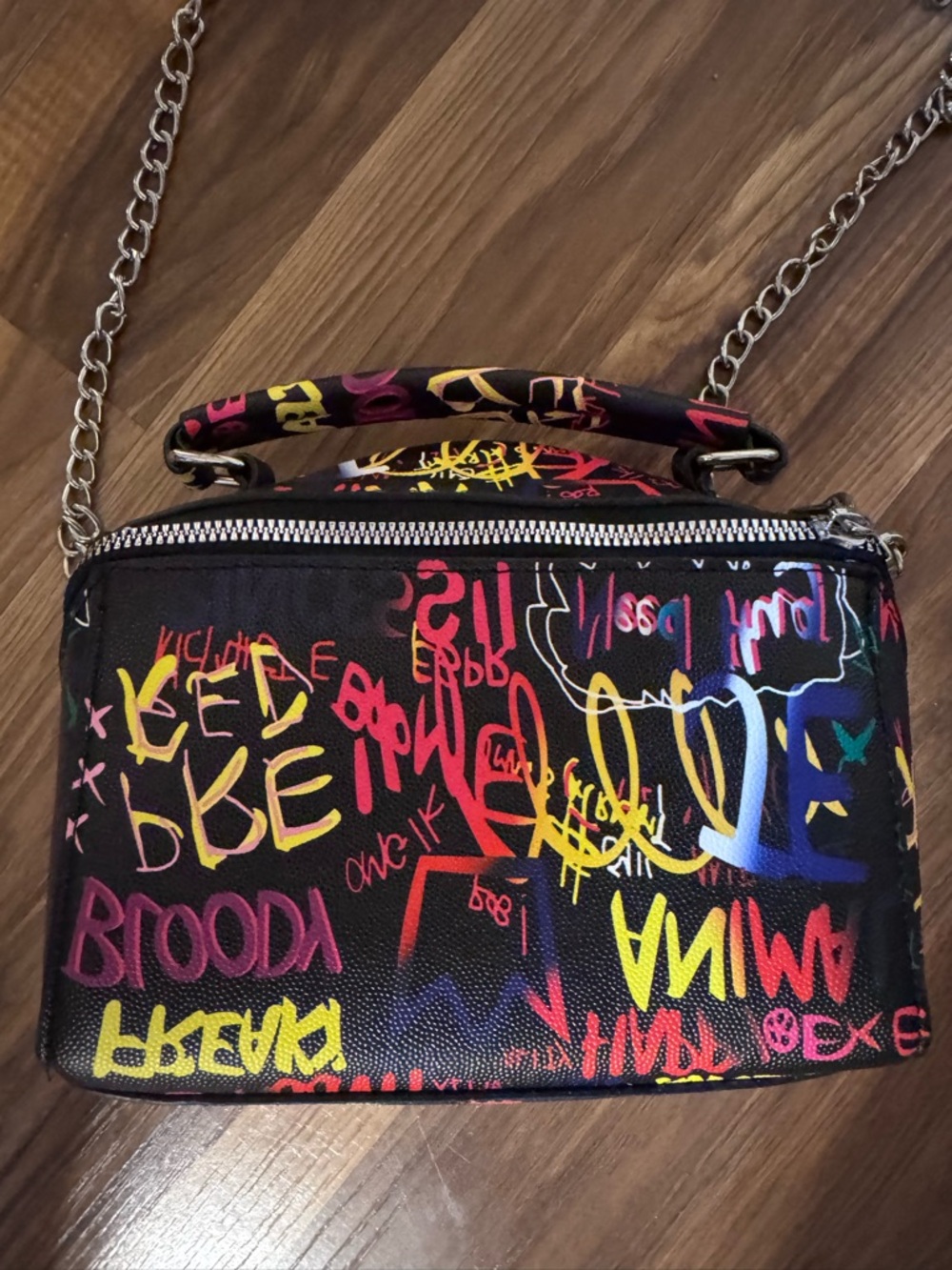 Black Graffiti Print Crossbody Bag